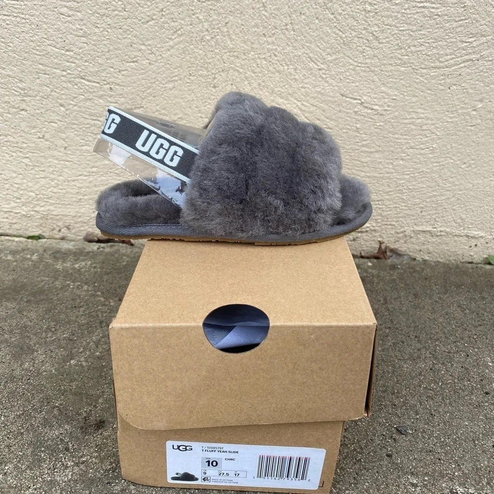 UGG | Fluf Yeah Slides Slippers In Charcoal Grey NEW Size 10 Toddler